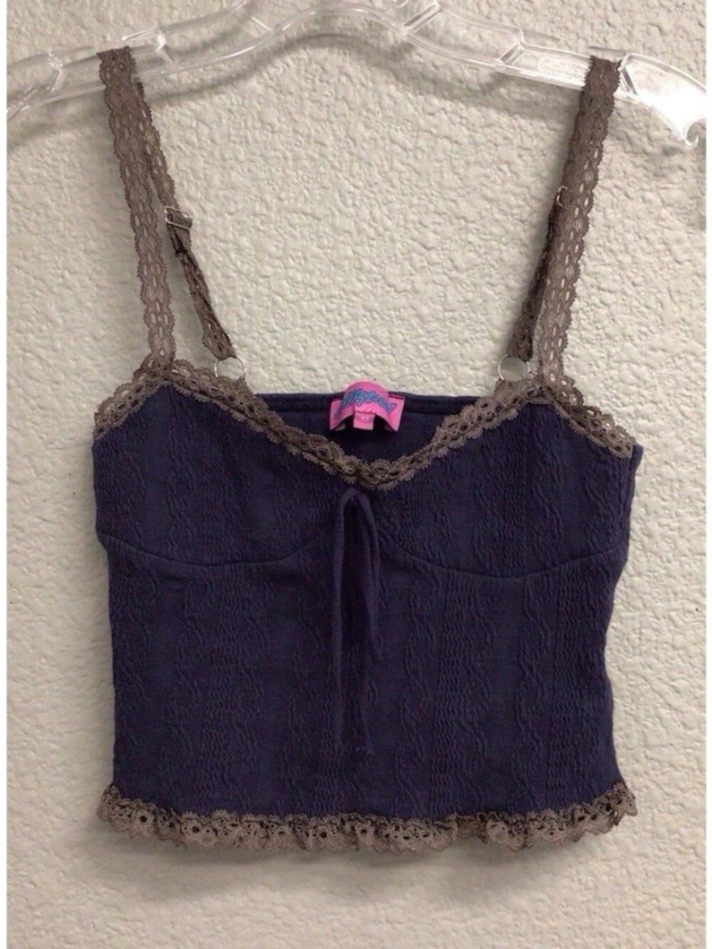 Edikted Coquette Y2K Cami Tank Size XS Blue Lace Trim Ribbed